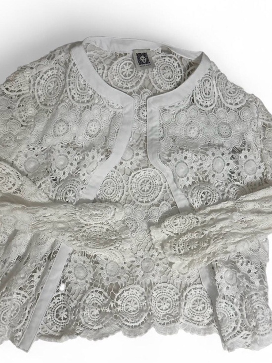 Anne Klein Tops - Anne Klein White Crochet Lace Long-Sleeve Blouse